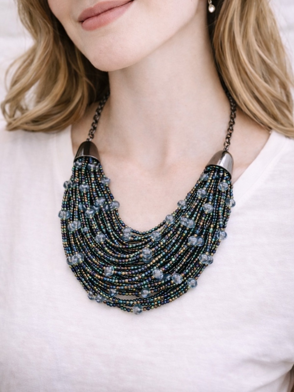 Lane Bryant Multistrand Iridescent Blue-Beaded Statement Necklace